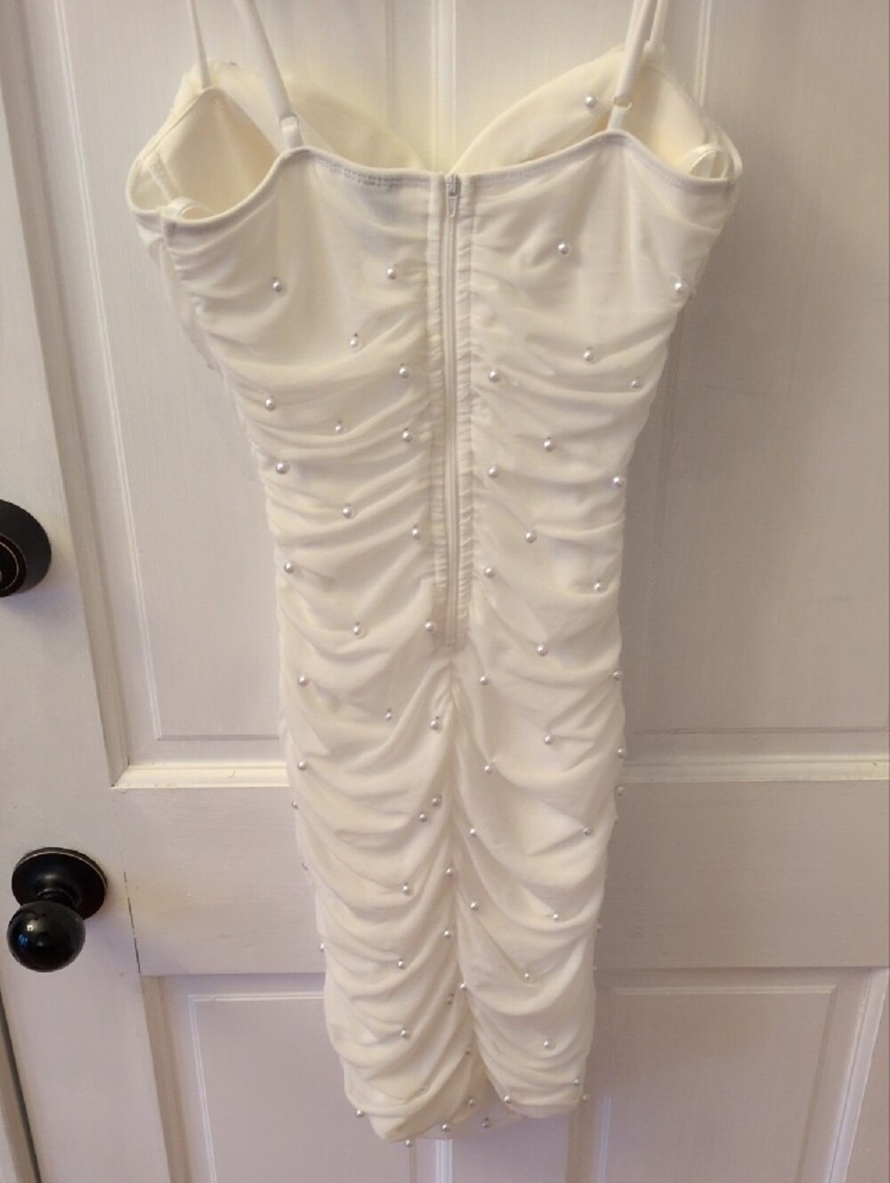 Windsor Cream Pearl-Embellished Spaghetti Strap Mini Dress - Picture 3 of 5